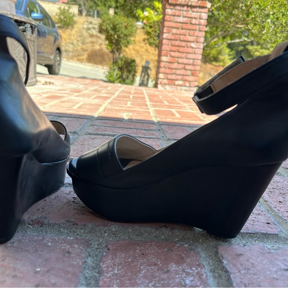 CK Calvin Klein wedge platform heels black leather - Picture 6 of 6
